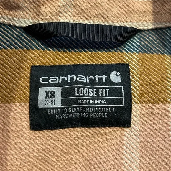 Carhartt Loose Fit Heavyweight Twill Plaid Flannel Shirt Women's Size XS Tan - Picture 5 of 5
